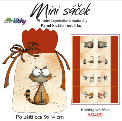 OB Panel k ušití - mini sáček - (4 ks panelů o rozměru cca 11x30 cm) - rozmrzelé kočky - mix