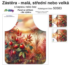 OB Panel k ušití  - Zástěra - Podzimní svítání - šípky malá, střední,velká - s kapsou nebo bez - výběr z variant a materiálů