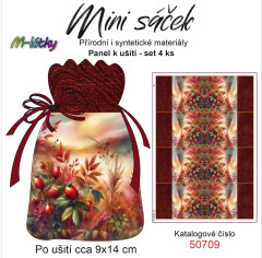 OB Panel k ušití - mini sáček - (4 ks panelů o rozměru cca 11x30 cm) - podzimní svítání - šípky
