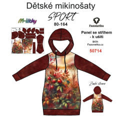 OB F - Panel se střihem  - dětské mikinošaty SPORT 80 -164  (střih Fazonetka) - Podzimní svítání - šípky Ditigální tisk m-látky – výběr z variant