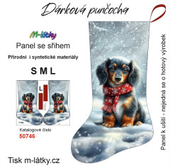 OB Vánoční (mikulášská) dárková punčocha jezevčík s červenou šálou panel se střihem - náš tisk na objednávku