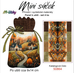 OB Panel k ušití - mini sáček - (4 ks panelů o rozměru cca 11x30 cm) - podzimní domečky mix