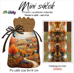 OB Panel k ušití - mini sáček - (4 ks panelů o rozměru cca 11x30 cm) - podzimní domečky mix