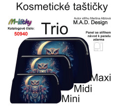 MOB D - Panel k ušití - Kosmetická taštička Trio - set tří velikostí - sova fotonávod v popisu produktu