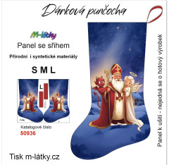 MOB Vánoční (mikulášská) dárková punčocha Mikuláš, anděl a čert panel se střihem - náš tisk na objednávku