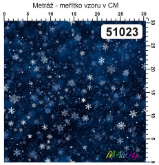 OB Metráž vánoční vločky modré náš tisk na objednávku – výběr z materiálů