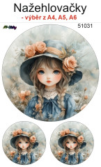 OB Nažehlovačky - velikost archu A4, A5 nebo A6 - vintage holčička v růžích