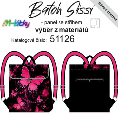OB Panel se střihem -  Překlápěcí batoh Sissi - růžoví motýli návod k panelu zdarma - více v popisu produktu  - stáhněte si doplňkový střih k umístění magnetického zapínání