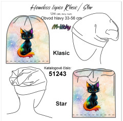 MOB UNI Homeless čepice Star/Klasic - nákrčník - černá kočka Panel se střihem - náš tisk na objednávku