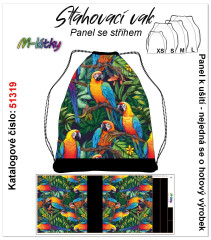 MOB Panel se střihem k ušití - stahovací vak - papoušci