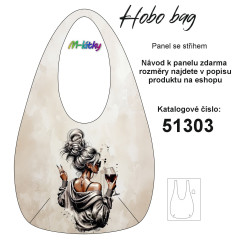MOB Hobo bag Basic  (nákupní taška) - dáma s vínem - panel se střihem tisk na objednávku