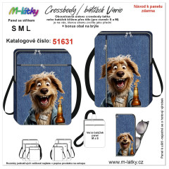 MOB Panel se střihem - Unisex crossbody (nebo sling batůžek M,S) Vario pes s pivem fotonávod v popisu produktu - výběr z rozměrů