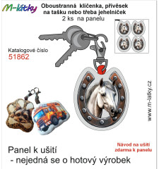 MOB Panel se střihem - 2 ks tvarovaná klíčenka (jehelníček, přívěsek na kabelku apod.) - kůň Tisk m-látky