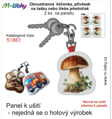 MOB Panel se střihem - 2 ks tvarovaná klíčenka (jehelníček, přívěsek na kabelku apod.) - hřib Tisk m-látky