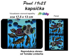 OB TL - Kapsička k nákupní tašce/kosmetická taštička - vodní želva Panel k ušití - náš tisk na objednávku - autor originálu obrazu Tomáš Limberk