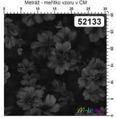 OB Metráž kolekce vintage černošedé květy náš tisk na objednávku – výběr z materiálů
