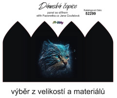 MOB Panel se střihem - dámská čepice Jana - znamení vodnář - kočka náš sublimační tisk na objednávku