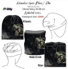OB UNI Homeless čepice Star/Klasic - nákrčník - Dino T-REX Panel se střihem - náš tisk na objednávku