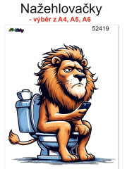 MOB Nažehlovačky - velikost archu A4, A5 nebo A6 - lev s mobilem na záchodě