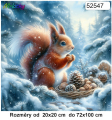 OB Panel bez střihu - veverka v zimním lese tisk na objednávku výběr z rozměrů a materiálů