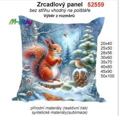 OB Zrcadlový panel na polštář veverka  v zimním lese náš tisk na objednávku