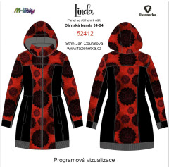 OB F - Panel dámská bunda Linda - černá mandala na červené panel se střihem tisk na objednávku