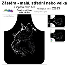 MOB Panel k ušití  - Zástěra černá kočka malá, střední,velká - s kapsou nebo bez - výběr z variant a materiálů