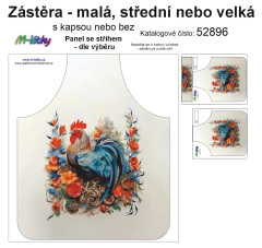 MOB Panel k ušití  - Zástěra kohout malá, střední,velká - s kapsou nebo bez - výběr z variant a materiálů