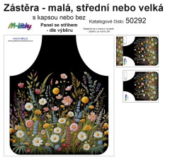 MOB Panel k ušití  - Zástěra luční květy malá, střední,velká - s kapsou nebo bez - výběr z variant a materiálů