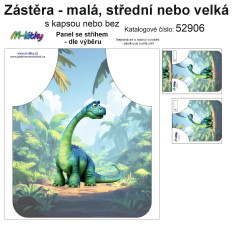 MOB Panel k ušití  - Zástěra dino malá, střední,velká - s kapsou nebo bez - výběr z variant a materiálů