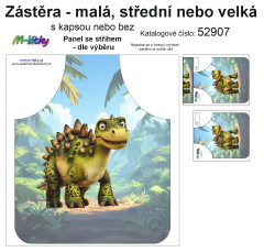 MOB Panel k ušití  - Zástěra dino malá, střední,velká - s kapsou nebo bez - výběr z variant a materiálů