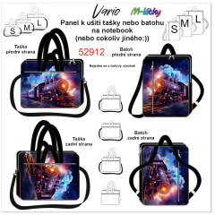 MOB Panel se střihem - Taška nebo batoh Vario (na notebook) - parní lokomotiva fotonávod v popisu produktu - výběr z rozměrů