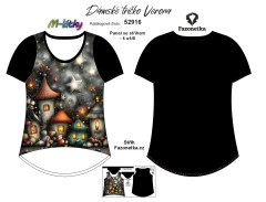 MOB F - Panel se střihem - dámské tričko Verona - vánoční domečky Digitální tisk m-látky - výběr z variant  střih Fazonetka