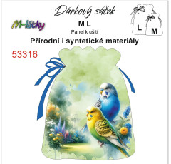 MOB Dárkový sáček andulky - panel se střihem náš tisk na objednávku - výběr z variant