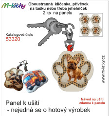 MOB Panel se střihem - 2 ks tvarovaná klíčenka (jehelníček, přívěsek na kabelku apod.) - francouzský buldoček Tisk m-látky