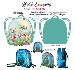 MOB D - Panel k ušití - batůžek  Everyday + bonusový panel 30x30 cm - střih Martina Alblová - vážky nad lučními květy fotonávod v popisu produktu