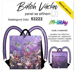 MOB Panel překlápěcí batoh Václav Classic - luční květy, motýli, vážky panel se střihem tisk na objednávku