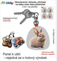 MOB Panel se střihem - 2 ks tvarovaná klíčenka (jehelníček, přívěsek na kabelku apod.) - králík Tisk m-látky