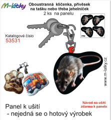 MOB Panel se střihem - 2 ks tvarovaná klíčenka (jehelníček, přívěsek na kabelku apod.) - myš Tisk m-látky