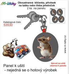 MOB Panel se střihem - 2 ks tvarovaná klíčenka (jehelníček, přívěsek na kabelku apod.) - myš Tisk m-látky