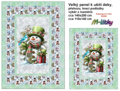 MOB Velký panel k ušití - (přehoz, deka,  podložka)  - sněhulák (sněhuláci) náš tisk na objednávku
