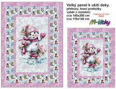 MOB Velký panel k ušití - (přehoz, deka,  podložka)  - Ospalá zvířátka - sněhulák (sněhuláci) náš tisk na objednávku
