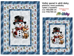 MOB Velký panel k ušití - (přehoz, deka,  podložka)  - sněhulák (sněhuláci) náš tisk na objednávku