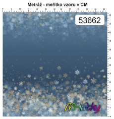 OB Metráž modré vánoční vločky (nejedná se o zlatotisk) - opakování po cca 60ti cm náš tisk na objednávku – výběr z materiálů