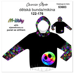 MOB K - panel k ušití – dětská  bunda/mikina  Oversize - strašidelní smajlíci vlastní sublimační tisk  -  na objednávku - věnujte pozornost výběru velikosti