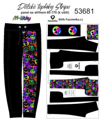 MOB F - Panel k ušití   - dětské tepláky Stripe 80 -170 - strašidelní smajlíci výběr z variant materiálu