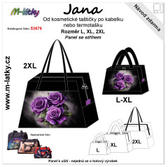MOB Jana (kabelka/kosmetická taška, příruční zavazadlo, termotaška, cestovní taška)  L, XL, 2XL,3XL - fialové růže panel se střihem - fotonávod v popisu produktu