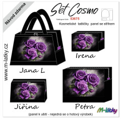 MOB Panel k ušití - Set taštiček Cosmo (Jana, Jiřina, Petra, Irena) - fialové růže vlastní tisk na objednávku - výběr z variant