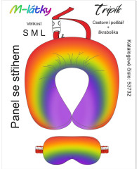 MOB Panel se střihem  - cestovní polštářek Tripík + škraboška - duha Digitální tisk m-látky - výběr z variant