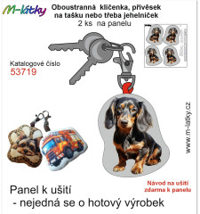 MOB Panel se střihem - 2 ks tvarovaná klíčenka (jehelníček, přívěsek na kabelku apod.) - jezevčík Tisk m-látky